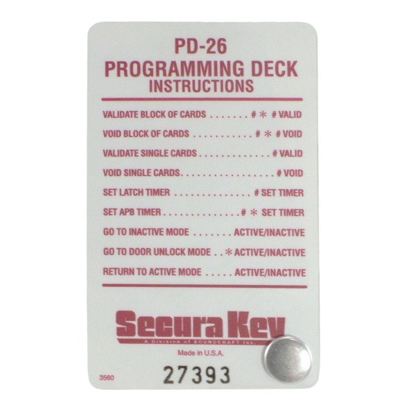 Securakey PD-26 Program Card Deck