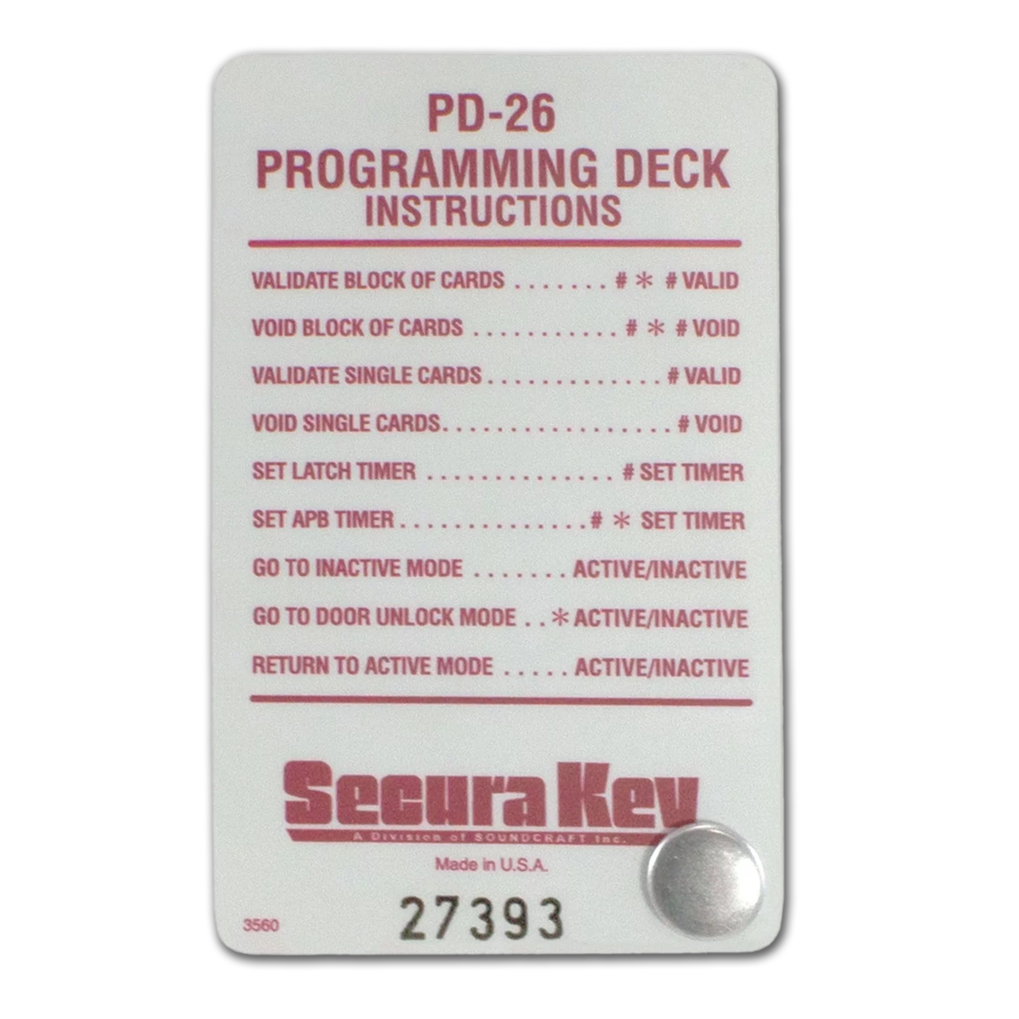 SecuraKey Program Card Deck